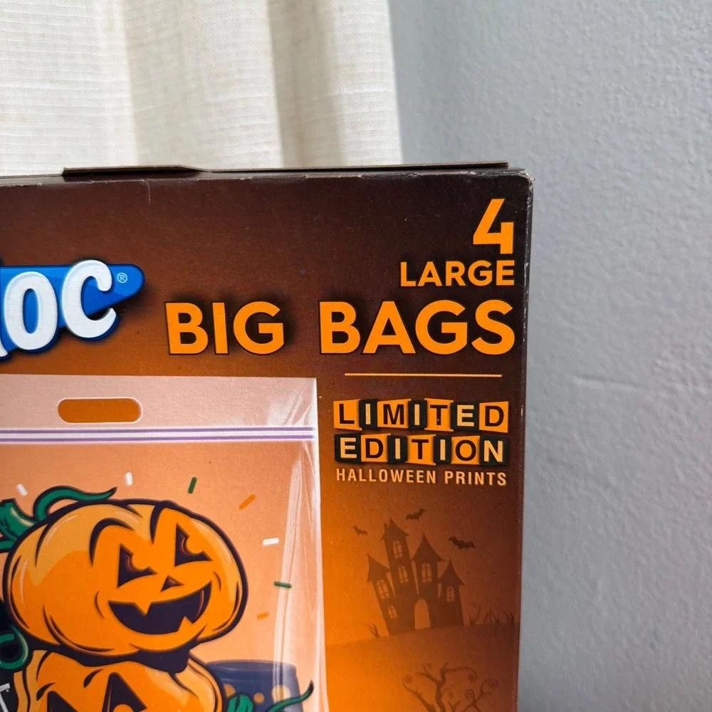 NEW‎ Ziploc Big Bags Halloween Pumpkin 3 Gallon 4ct 15x15x7 Limited Edition